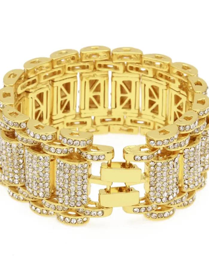 Pulsera de lujo de oro puro 24K 9999 de oro real de Hip-Hop para hombre, pulsera tridimensional de 35mm de ancho con diamantes exagerados 1