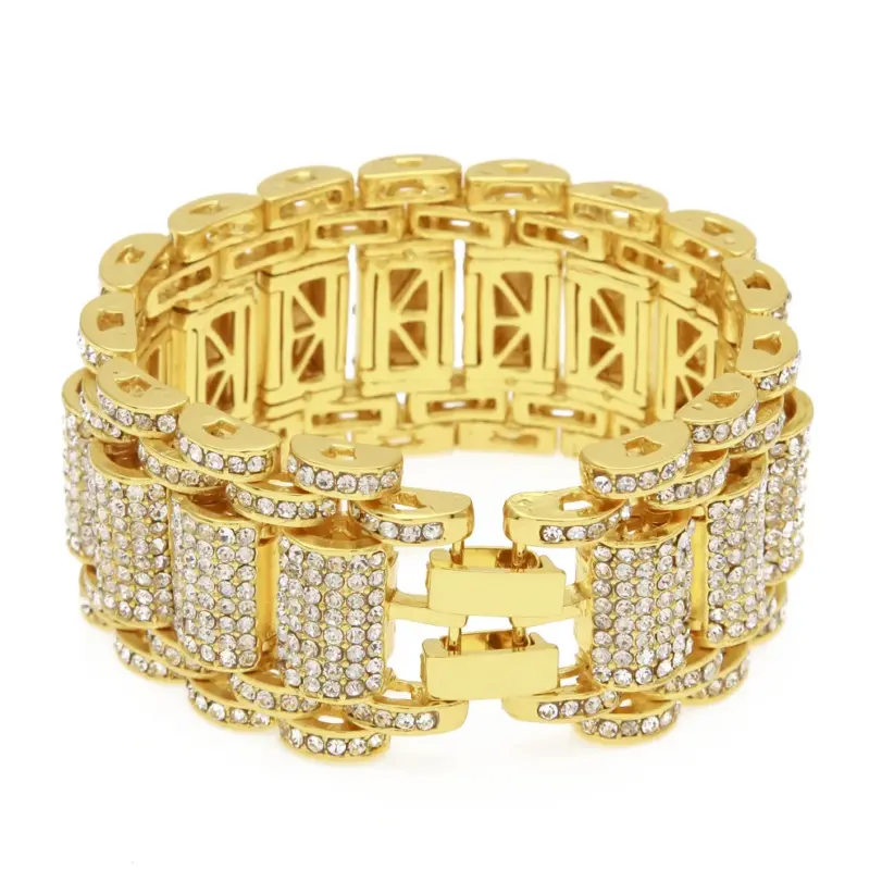 Pulsera de lujo de oro puro 24K 9999 de oro real de Hip-Hop para hombre, pulsera tridimensional de 35mm de ancho con diamantes exagerados 1