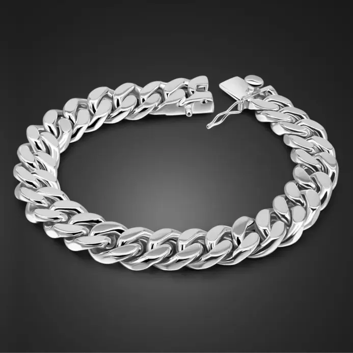 Pulsera de 100% Plata de Ley 925 para hombre, cadena cubana de 13,5mm, regalo de joyería fina de estilo Punk sólido de 7,5-10 pulgadas 2