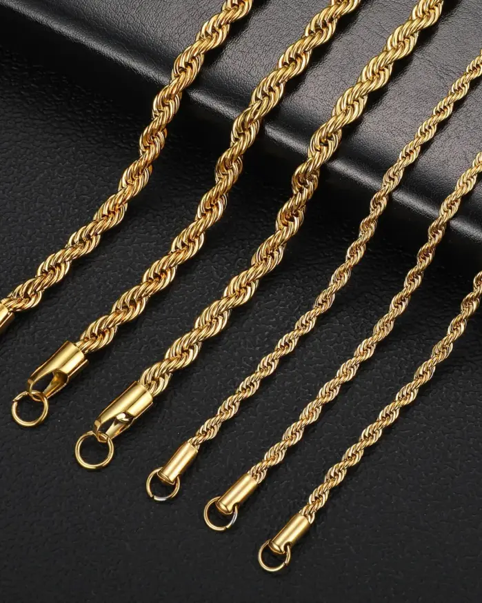 Collar de cadena de cuerda trenzada de Color dorado de 2-6MM, Gargantilla impermeable de acero inoxidable que nunca se decolora para hombres y mujeres, joyería de moda 1