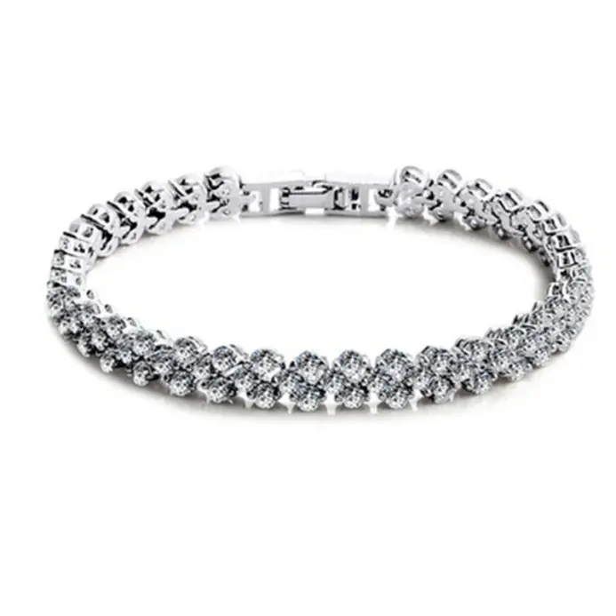 Pulseras de circonia cúbica de cristal para mujer, pulsera de Color plateado, pulsera de terapia magnética para pérdida de peso, joyería para la salud 2