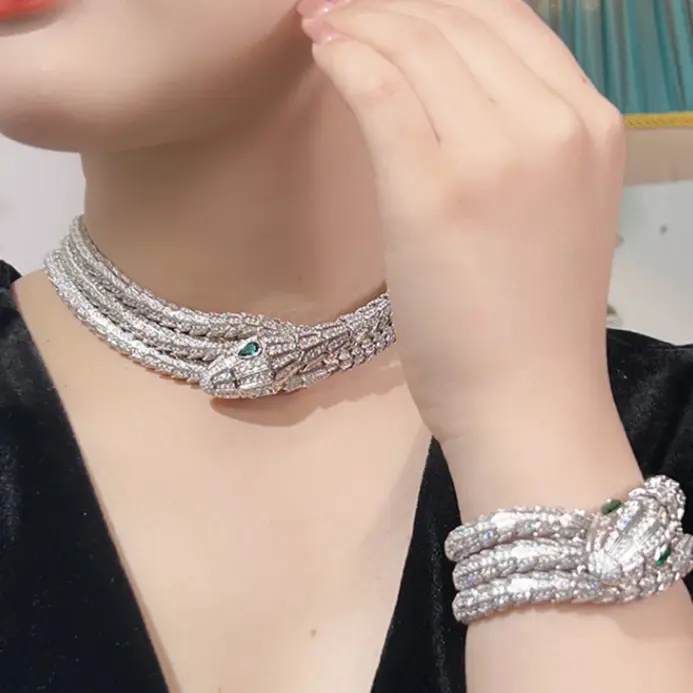 l luxury brand full Zirconia Snake Shape necklace And Bracelet jewelry set of women's wedding bridal fine Christmas gift 1