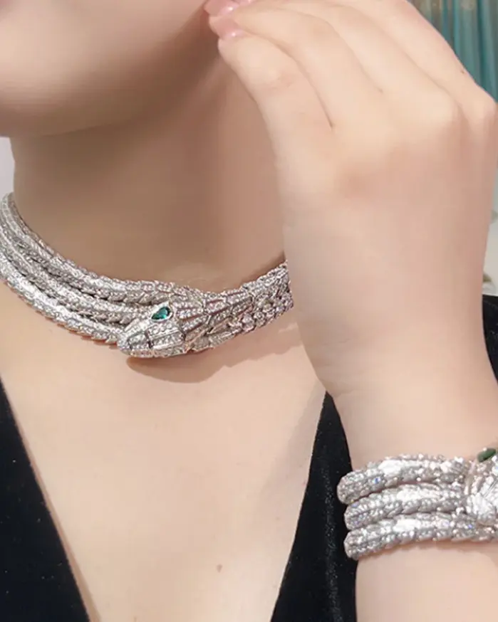 l luxury brand full Zirconia Snake Shape necklace And Bracelet jewelry set of women's wedding bridal fine Christmas gift 1