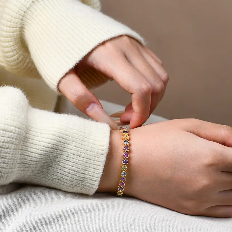 💖 Pulsera "Eternidad de Corazones" – Plata S925 y Zafiros Multicolor 5
