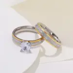 Anillos de compromiso para parejas de amantes de 4mm para mujeres y hombres, anillo de acero inoxidable con circón, joyería de estilo coreano para boda WC033 1