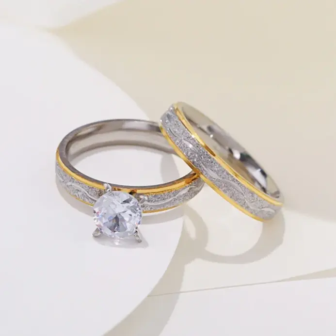 Anillos de compromiso para parejas de amantes de 4mm para mujeres y hombres, anillo de acero inoxidable con circón, joyería de estilo coreano para boda WC033 1