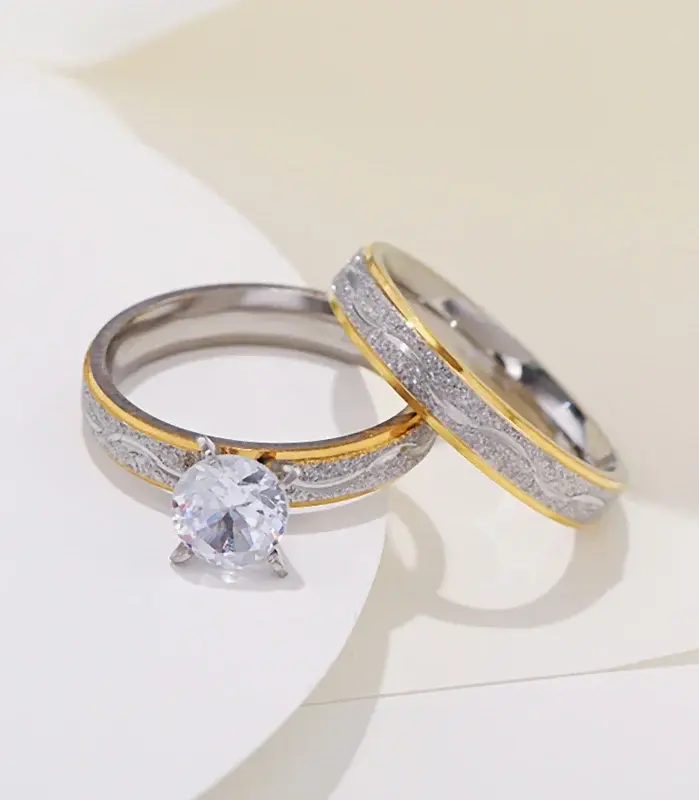 Anillos de compromiso para parejas de amantes de 4mm para mujeres y hombres, anillo de acero inoxidable con circón, joyería de estilo coreano para boda WC033 1