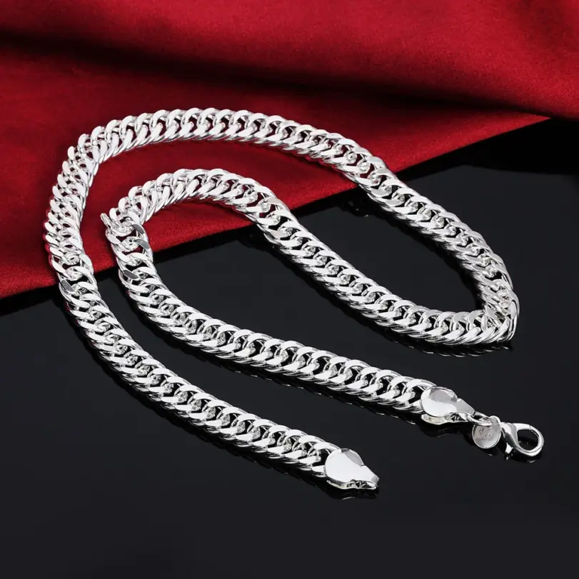 Collares de plata de ley 925 para hombres y mujeres, cadena de 6MM de ancho, joyería de moda, regalo de vacaciones, fiesta de boda, 50-60cm 5
