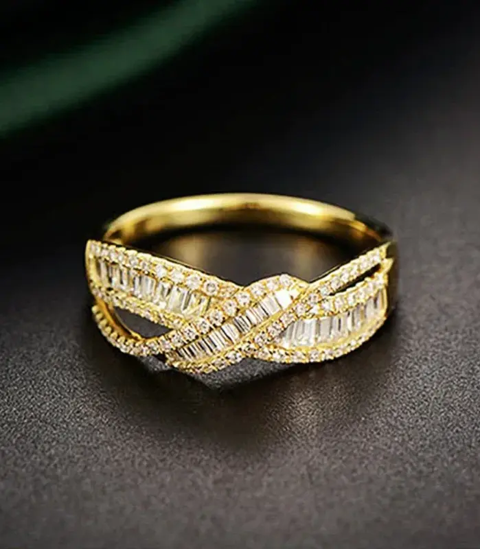 anillos de dedo de Color dorado para mujer, accesorios de compromiso con circonita brillante, joyería preciosa de moda para boda 2
