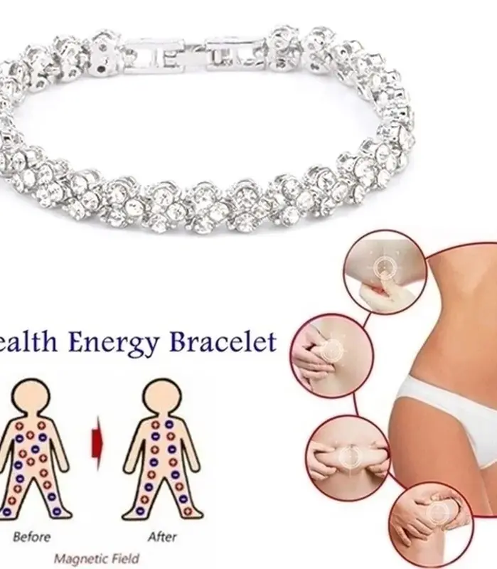Pulseras de circonia cúbica de cristal para mujer, pulsera de Color plateado, pulsera de terapia magnética para pérdida de peso, joyería para la salud 1