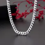 Collar de cadena cubana de Plata de Ley 925 de 7mm, dijes nobles para mujeres, hombres y mujeres, joyería de boda de diseño cóncavo lateral 2