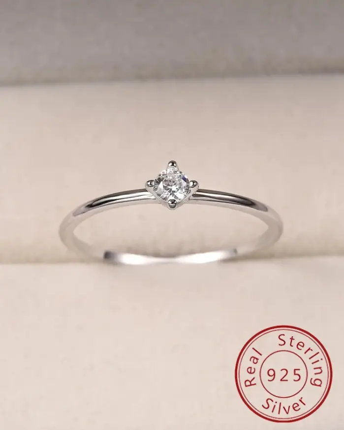 Anillos simples de circón redondo de Plata de Ley 925 para mujer, regalo Original, anillo de boda, joyería fina de Color dorado de alta calidad 1