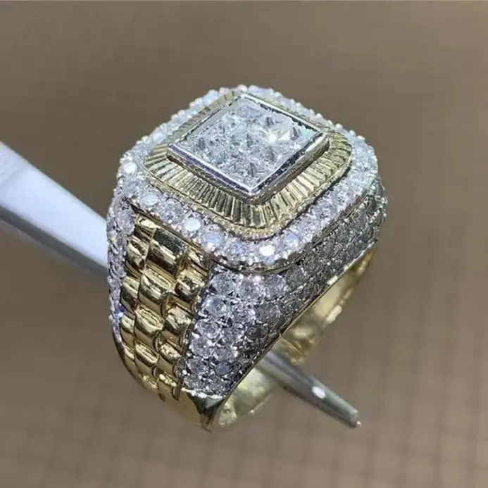 Anillo de boda Punk con incrustaciones de circonita blanca para hombres y mujeres, joyería de moda, Color dorado, Hip Hop, Domineering 1