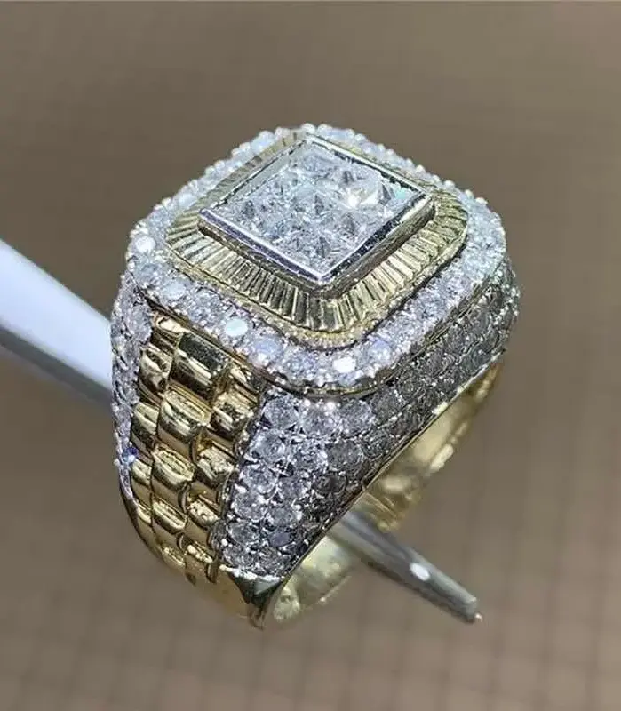 Anillo de boda Punk con incrustaciones de circonita blanca para hombres y mujeres, joyería de moda, Color dorado, Hip Hop, Domineering 1