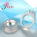 Conjunto de anillos elegantes de Plata de Ley 925 para mujer, 2 uds., pavimentado, cristales brillantes de alta calidad, joyería de boda para novia 5