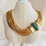 Europa Vintage latón chapado en oro tejido cadena piedra Natural collar de lujo pulsera conjunto mujer joyería de calidad superior 4