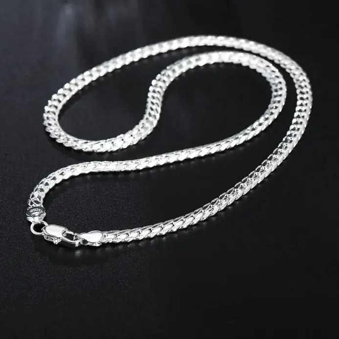 Collar de cadena para mujer y hombre, joyería de compromiso de boda, Color plateado, diseño de marca de lujo, Noble, 6mm, 20-60cm 2