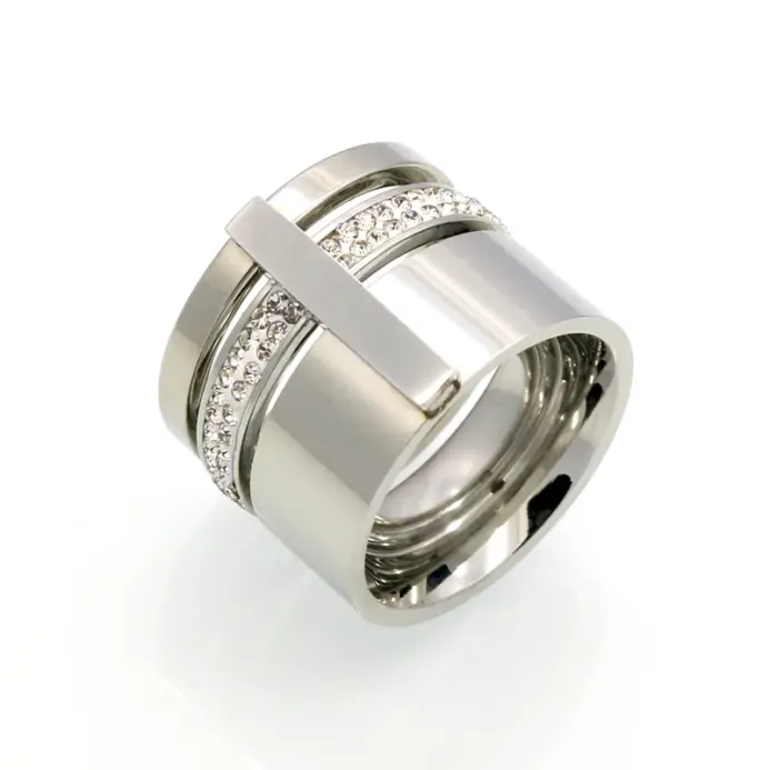 Anillos de acero inoxidable para hombres y mujeres, joyería de boda de tres capas, anillo de belleza femenino, cristal de circón de Color dorado, titanio 2