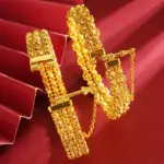 Pulsera de lujo de oro puro 24K 9999 con cuentas de oro real para mujer, pulsera de discoteca multicapa 3