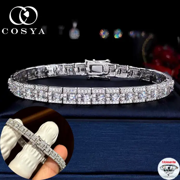 Pulsera de tenis de lujo de moissanita completa de 3 mm, 100% Plata S925, D Color VVS1, Diamante de laboratorio, Cadena de mano, Joyería fina para fiesta, Regalo 1