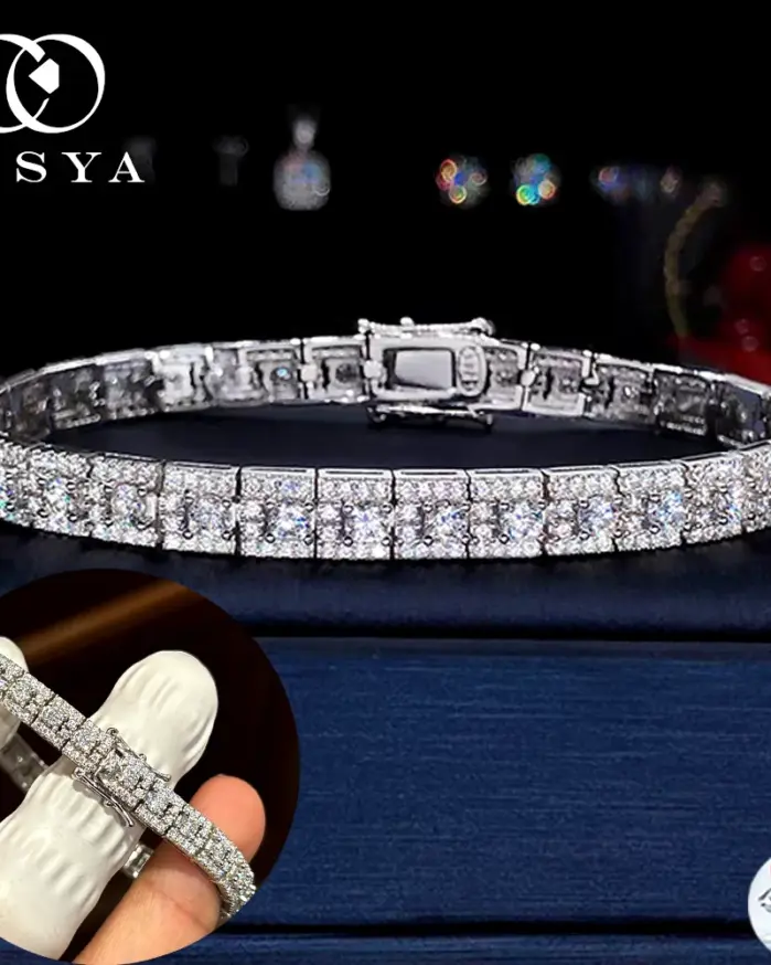 Pulsera de tenis de lujo de moissanita completa de 3 mm, 100% Plata S925, D Color VVS1, Diamante de laboratorio, Cadena de mano, Joyería fina para fiesta, Regalo 1
