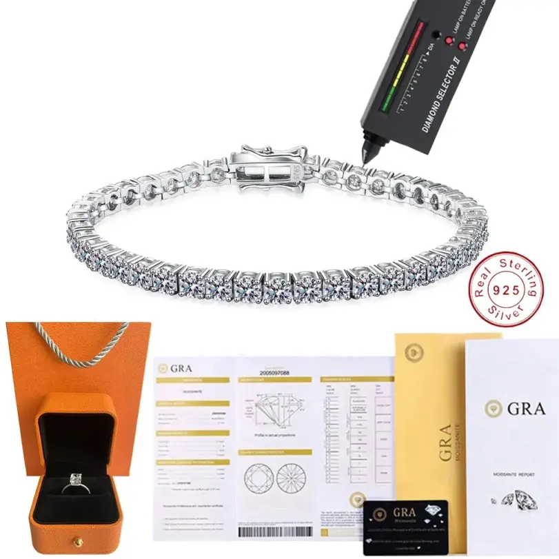 Pulsera de tenis de piedra de moissanita de plata de ley 925, 3- 4mm de ancho, joyería de boda personalizada, venta al por mayor 6