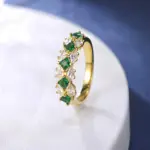 Anillo de diamantes de moissanita con anillos de Esmeralda Vintage para mujer de oro de 18k 100% auténtico de lujo 2