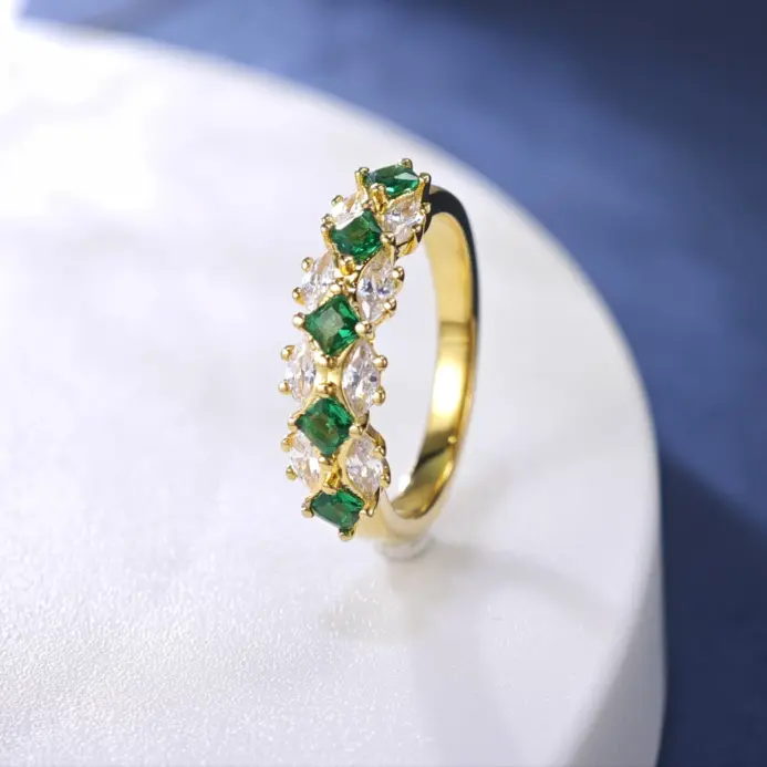 Anillo de diamantes de moissanita con anillos de Esmeralda Vintage para mujer de oro de 18k 100% auténtico de lujo 2