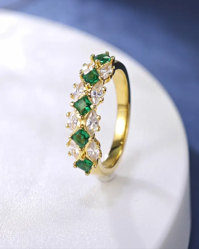Anillo de diamantes de moissanita con anillos de Esmeralda Vintage para mujer de oro de 18k 100% auténtico de lujo 2