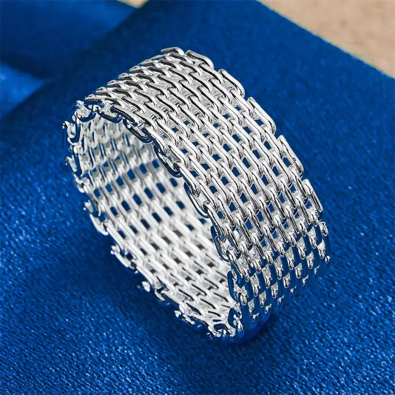 1 pieza de plata de ley 925 6-10 anillo tejido exquisito para hombres y mujeres, joyería de boda de moda, regalos y accesorios 6