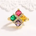Anillo de oro de 18 quilates con amatista colorida, topacio, Esmeralda, rubí, lleno de diamantes para mujer, joyería de regalo para fiesta de compromiso 4