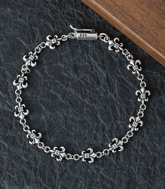 Pulsera Punk de plata de ley S925 con forma de flor de explorador, personalizada, de nicho, pulsera de ancla de barco de moda para hombres y mujeres 1