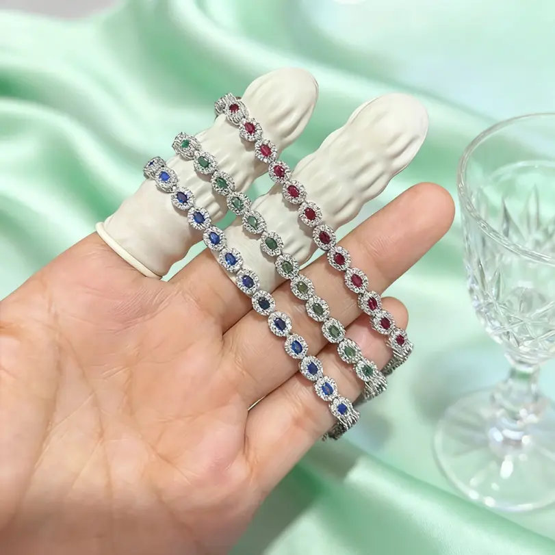 pulseras de columna artificialmente sintetizadas, Plata de Ley 925 para mujer, joyería de buenos de lujo a la moda para fiesta, rojo/azul/verde 6