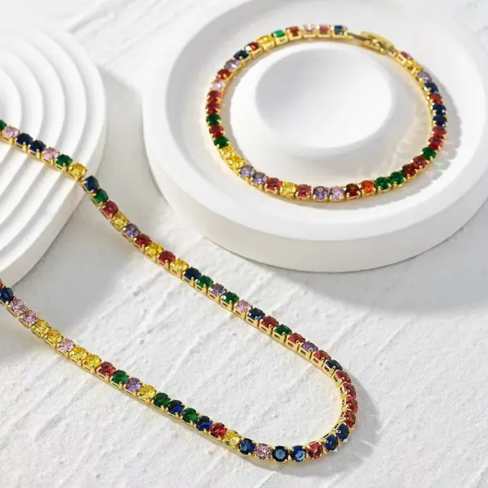 Collar de Cristal de Circonio Colorido de Una Sola Hilera, Joyería de Moda para Mujer, Venta Transfronteriza, Gargantilla Hip Hop, Diseño Geométrico 2