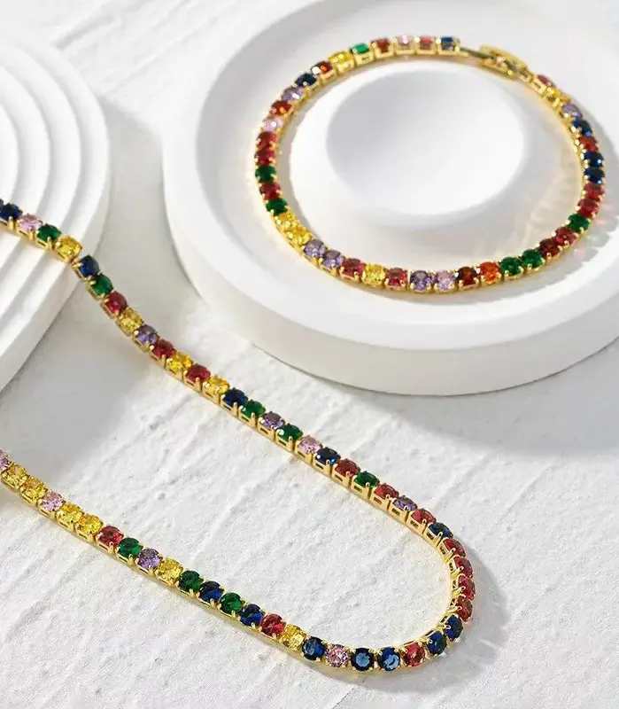 Collar de Cristal de Circonio Colorido de Una Sola Hilera, Joyería de Moda para Mujer, Venta Transfronteriza, Gargantilla Hip Hop, Diseño Geométrico 2