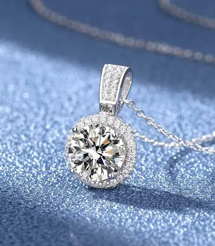 NeeTim-collar de moissanita de 2 quilates para mujer, 100% plata esterlina S925 con chapado en oro blanco, joyería de diamantes de laboratorio, colgante de boda 2