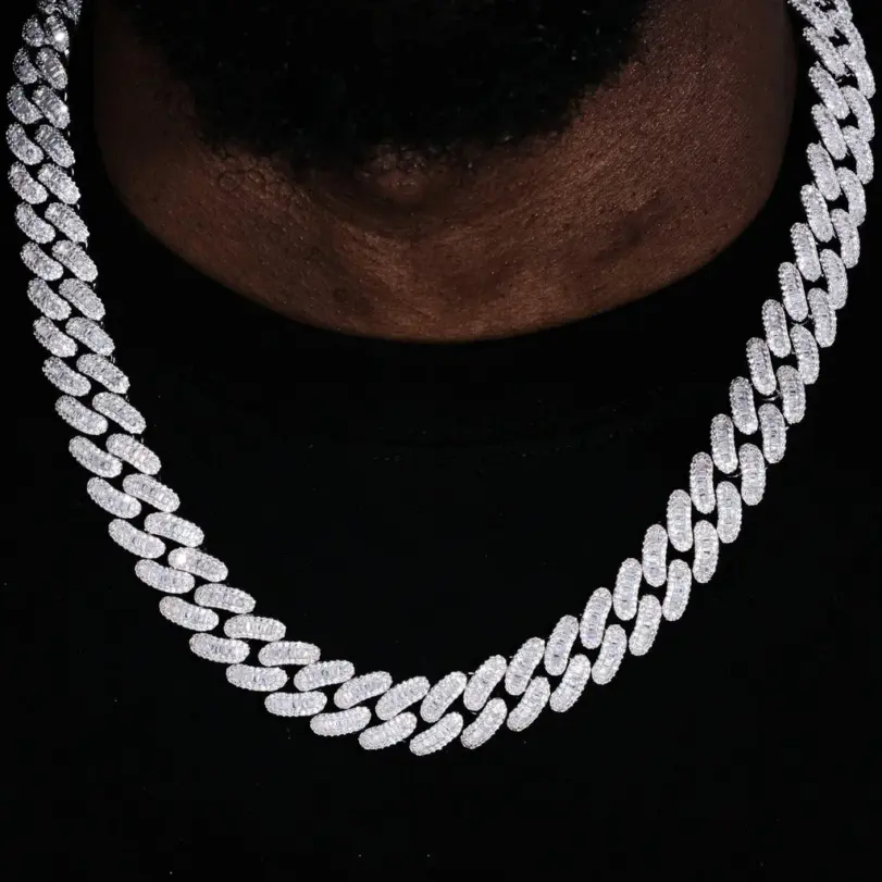 Cadena de eslabones cubanos de circón de 15mm, helado en piedras de diamante simuladas, collar ostentoso de Miami CZ, regalo para ella/lui 3