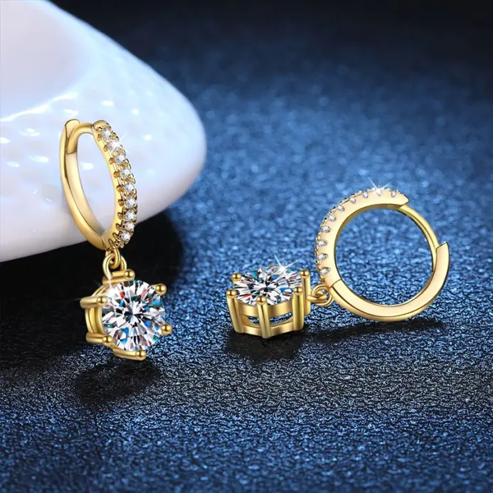 pendientes colgantes de moissanita de 0,5 CT y 1ct, plata de ley S925 con joyería de boda chapada en oro con certificado, pendientes de aro 2