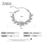 ZAKOL Pulseras de Moda con Dijes de Flor de Circonia para Mujer, Pulsera de Hoja Micro Pavimentada, Joyería para Novias y Fiestas de Boda 6