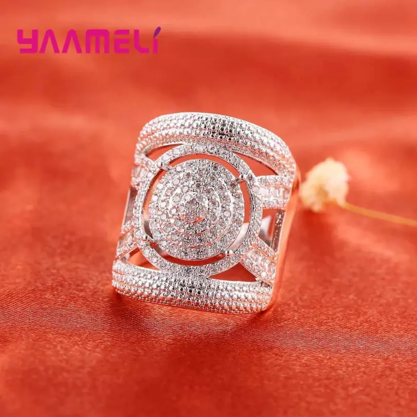 Exquisitos anillos de plata de ley 925 a la moda, diseño hueco, anillos anchos geniales para mujer y niña, regalo sorpresa para cita 3