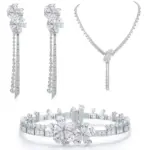 moda flor de cerezo blanca collar largo pendientes pulsera borla flor conjunto de joyería S925 plata circón sintético 1
