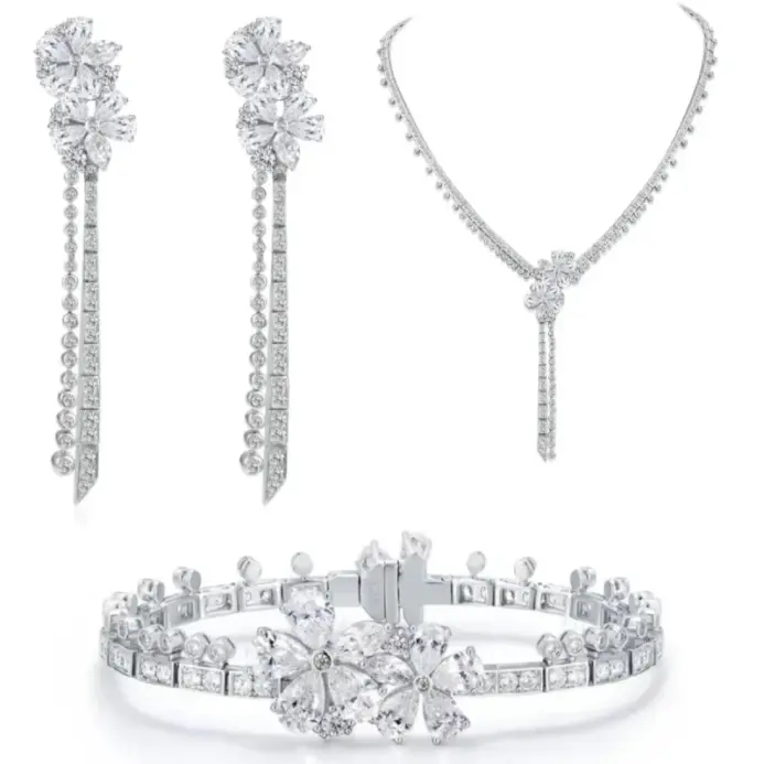 moda flor de cerezo blanca collar largo pendientes pulsera borla flor conjunto de joyería S925 plata circón sintético 1
