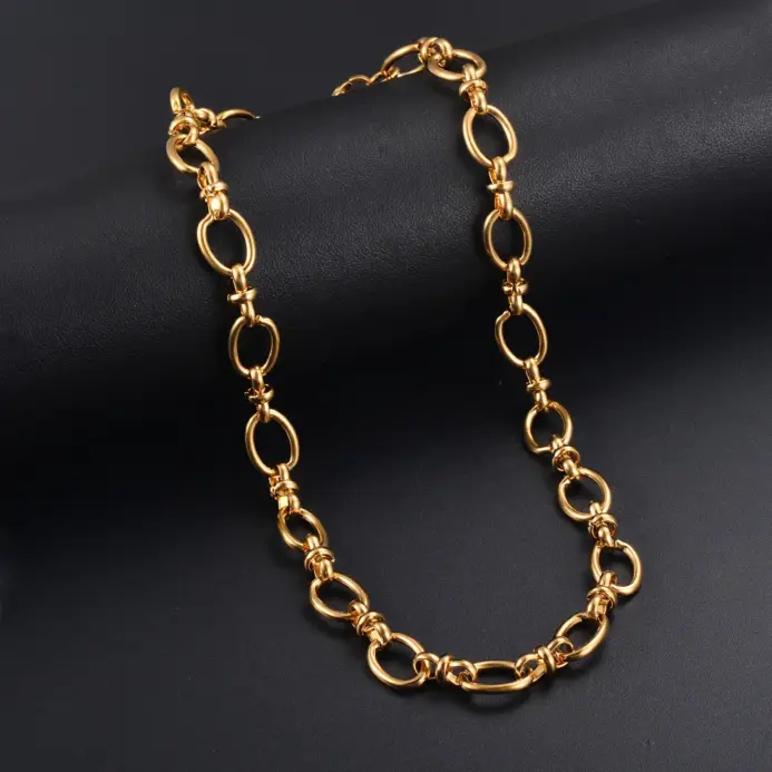 1 pieza de collar de cadena ovalada hecho a mano de acero inoxidable para hombre y mujer, pulsera de alta calidad, collar de cadena grande, joyería pesada Punk 2