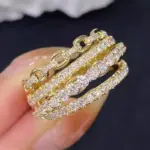anillos de diseño multicapa para mujer, Color dorado con incrustaciones de circonita brillante, accesorios de lujo, joyería para fiesta de boda y aniversario 3 anillos de diseño multicapa para mujer, Color dorado con incrustaciones de circonita brillante, accesorios de lujo, joyería para fiesta de boda y aniversario 3