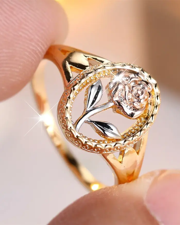 Anillos románticos de flores rosas para mujer, anillo de compromiso Vintage de Color rosa dorado y plateado, joyería de boda, regalos nupciales para el Día de San Valentín 1