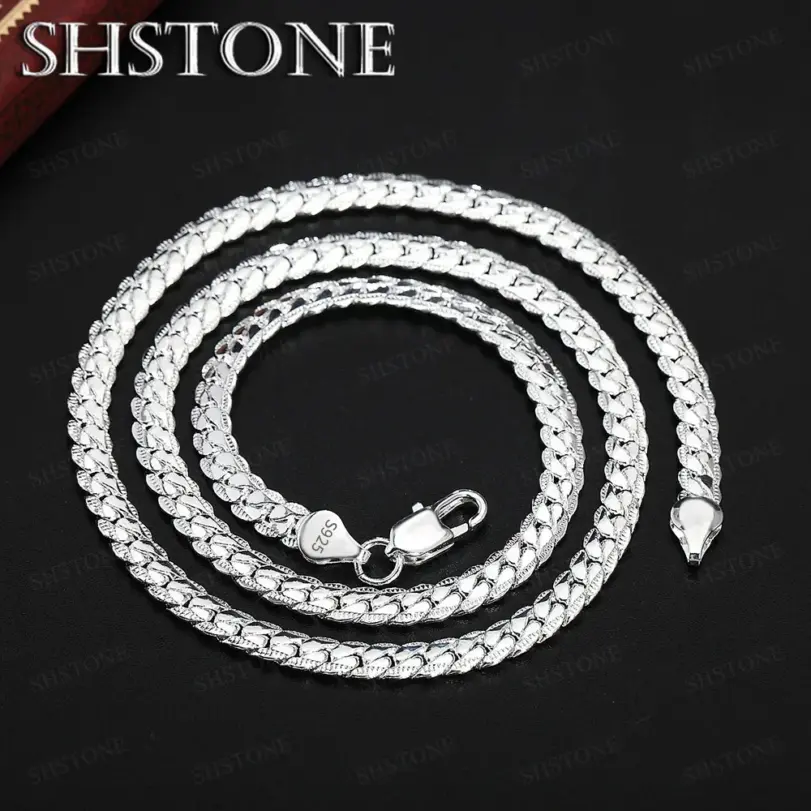 Collar lateral completo de 6mm de Plata de Ley 925 de oro de 18K, cadena de 8/18/20/24 pulgadas para mujer y hombre, joyería de compromiso de boda a la moda 5