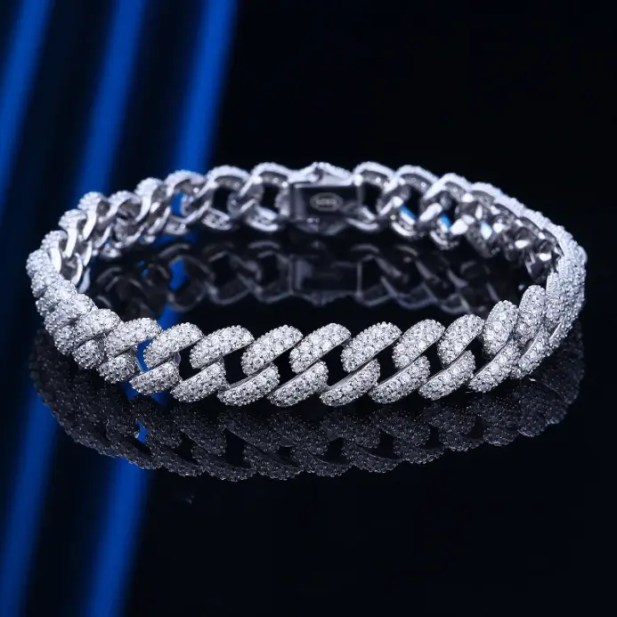 FEOBUR-pulsera de eslabones cubanos de moissanita para hombre y mujer, 9mm, Plata de Ley 925, probador de diamantes, pulseras de Hip Hop, joyería 2