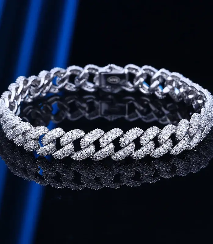 FEOBUR-pulsera de eslabones cubanos de moissanita para hombre y mujer, 9mm, Plata de Ley 925, probador de diamantes, pulseras de Hip Hop, joyería 2