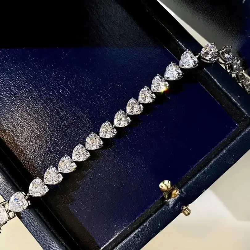Pulsera de diamantes de laboratorio con corte de corazón de 7mm, 100% Plata de Ley 925 auténtica, brazaletes de compromiso para boda, joyería para mujer 4