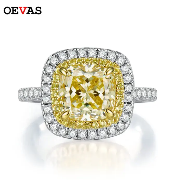anillos de plata de ley 100% 925 con diamantes amarillos de alto contenido de carbono de 8x8mm para mujer, joyería fina brillante para fiesta de boda, venta al por mayor 1